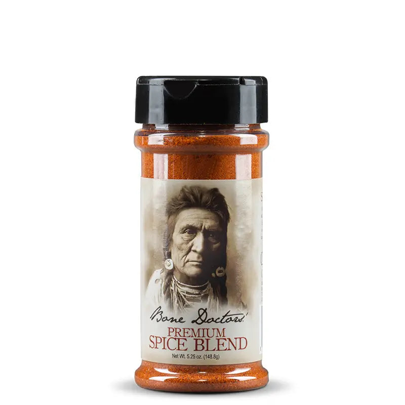 Spice blend bottle with a label featuring a historical figure on a white background